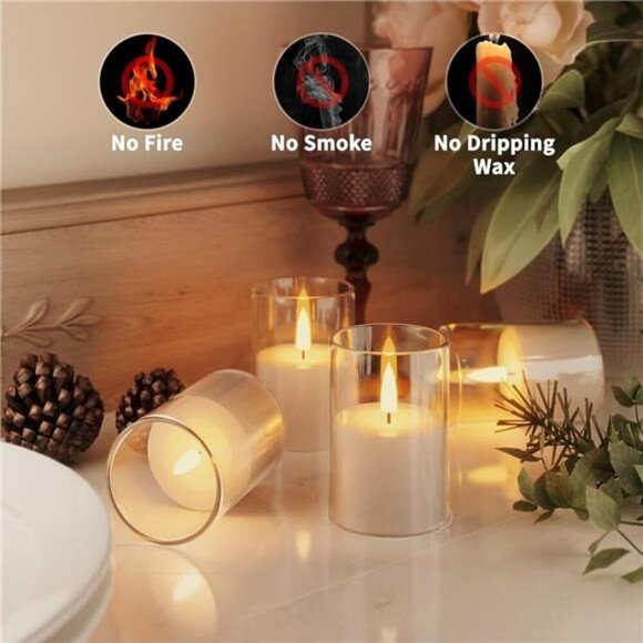 Flickering Flameless LED Candles Set Battery Timer Pillar Votive Home Decor - Picture 2 of 7